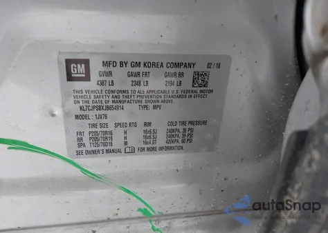 2018 Chevrolet Trax Lt из США, поврежденный, VIN KL7CJPSBXJB654914